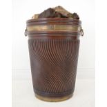 LARGE MAHOGANY AND BRASS BOUND PEAT BARREL