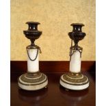 PAIR OF REGENCY MARBLE AND BRONZE CANDLESTICKS