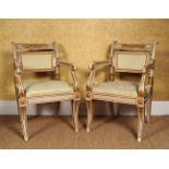 PAIR OF EXOTIC PARCEL-GILT & PAINTED ELBOW CHAIRS