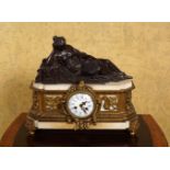 19TH-CENTURY MARBLE, ORMOLU & BRONZE MANTLE CLOCK