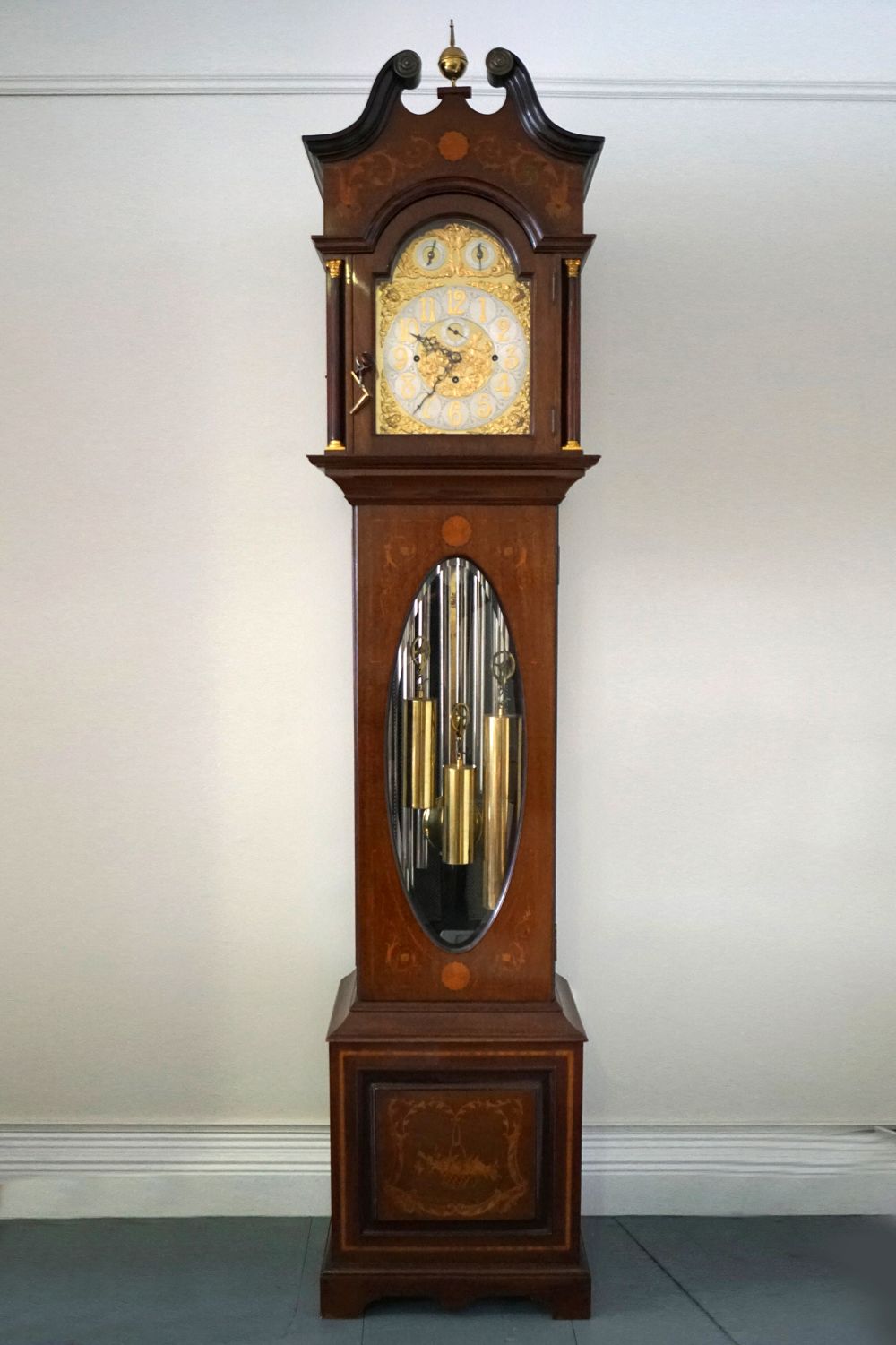 EDWARDIAN MARQUETRY LONG CASE CLOCK