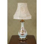 PAINTED GLASS AND BRASS VASE STEMMED TABLE LAMP