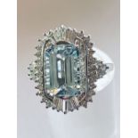 18CT WHITE GOLD AQUAMARINE AND DIAMOND RING