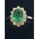 COLUMBIAN EMERALD AND DIAMOND CLUSTER RING