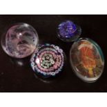 LOT OF 4 GLASS PAPERWEIGHTS