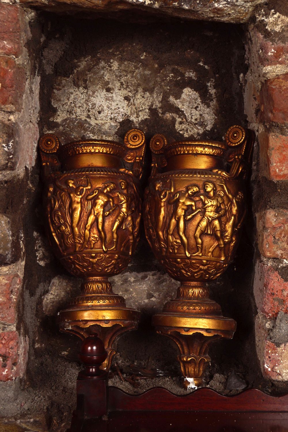 PAIR OF 19TH-CENTURY GILT MOULDED URNS