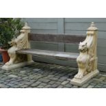 LARGE CARVED STONE GARDEN BENCH