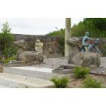 PAIR OF CARVED LIMESTONE GARDEN SCULPTURES