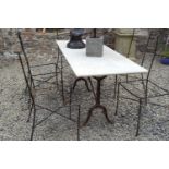 19TH-CENTURY CAST IRON AND MARBLE PATIO TABLE