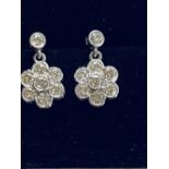 18CT. WHITE GOLD DAISY DROP DIAMOND EARRINGS