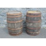 TWO VINTAGE WOODEN WHISKEY BARRELS