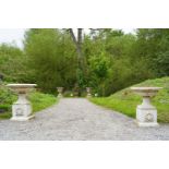 PAIR OF LARGE CAST IRON GARDEN URNS