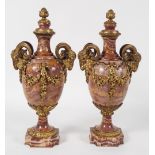 PAIR OF 19TH-CENTURY ROUGE ROYALE MARBLE URNS