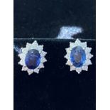 CEYLON SAPPHIRE & DIAMOND CLUSTER EARRINGS