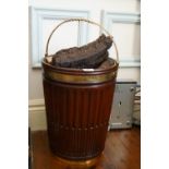 LARGE MAHOGANY AND BRASS BOUND PEAT BUCKET