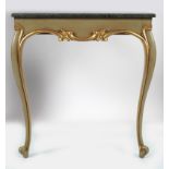 PAIR OF PAINTED AND PARCEL GILT CONSOLE TABLES