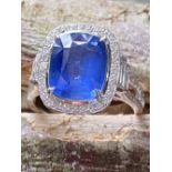 CEYLON SAPPHIRE AND DIAMOND CLUSTER RING