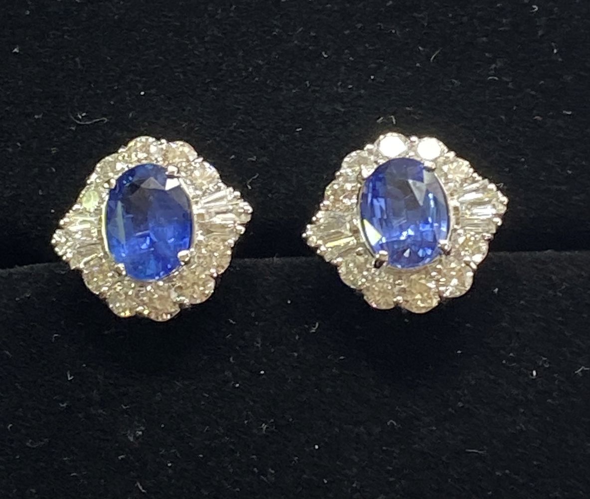 ART DECO CEYLON SAPPHIRE & DIAMOND STUD EARRINGS