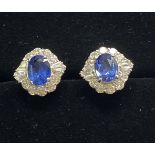 ART DECO CEYLON SAPPHIRE & DIAMOND STUD EARRINGS