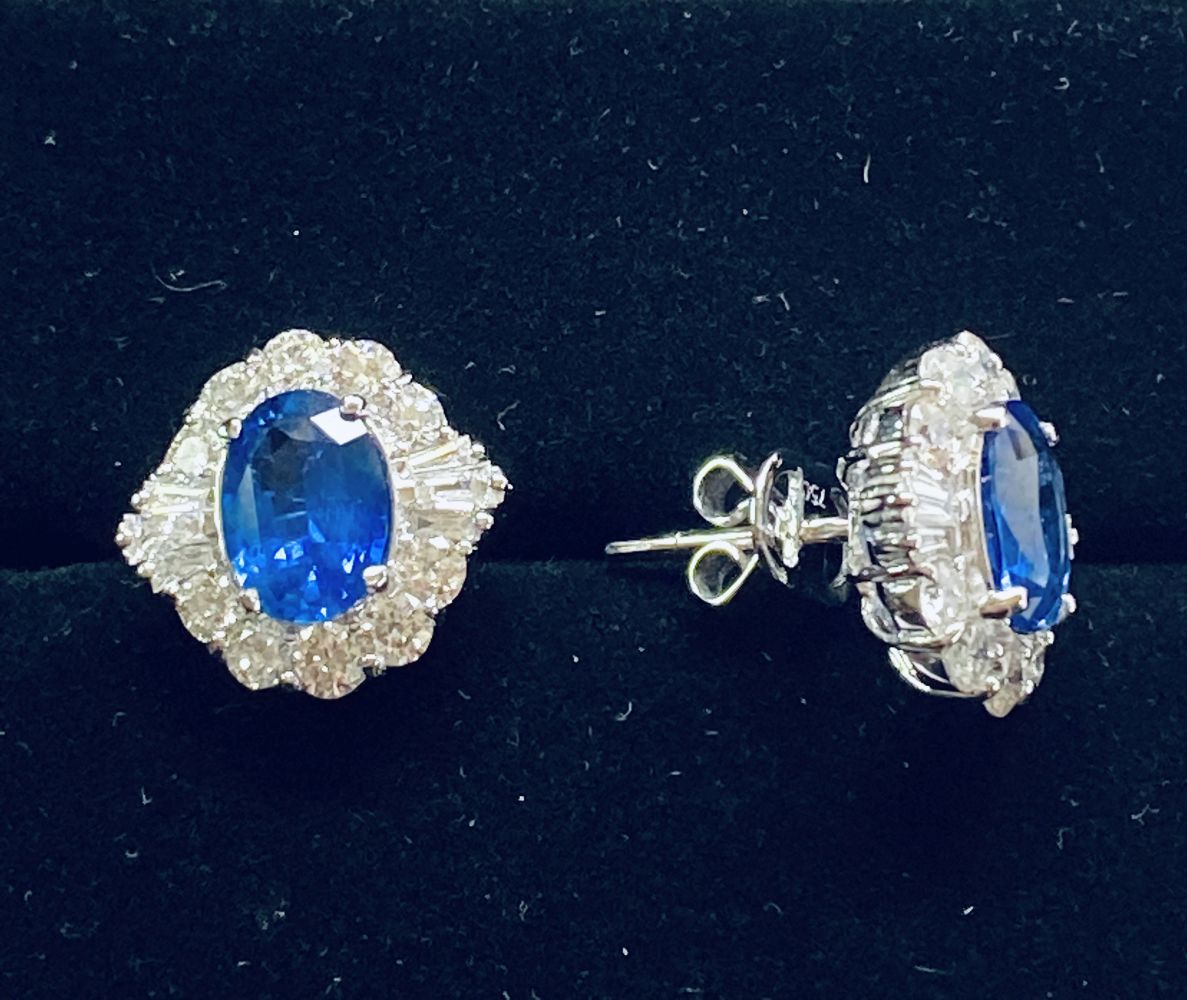 ART DECO CEYLON SAPPHIRE & DIAMOND STUD EARRINGS - Image 4 of 4