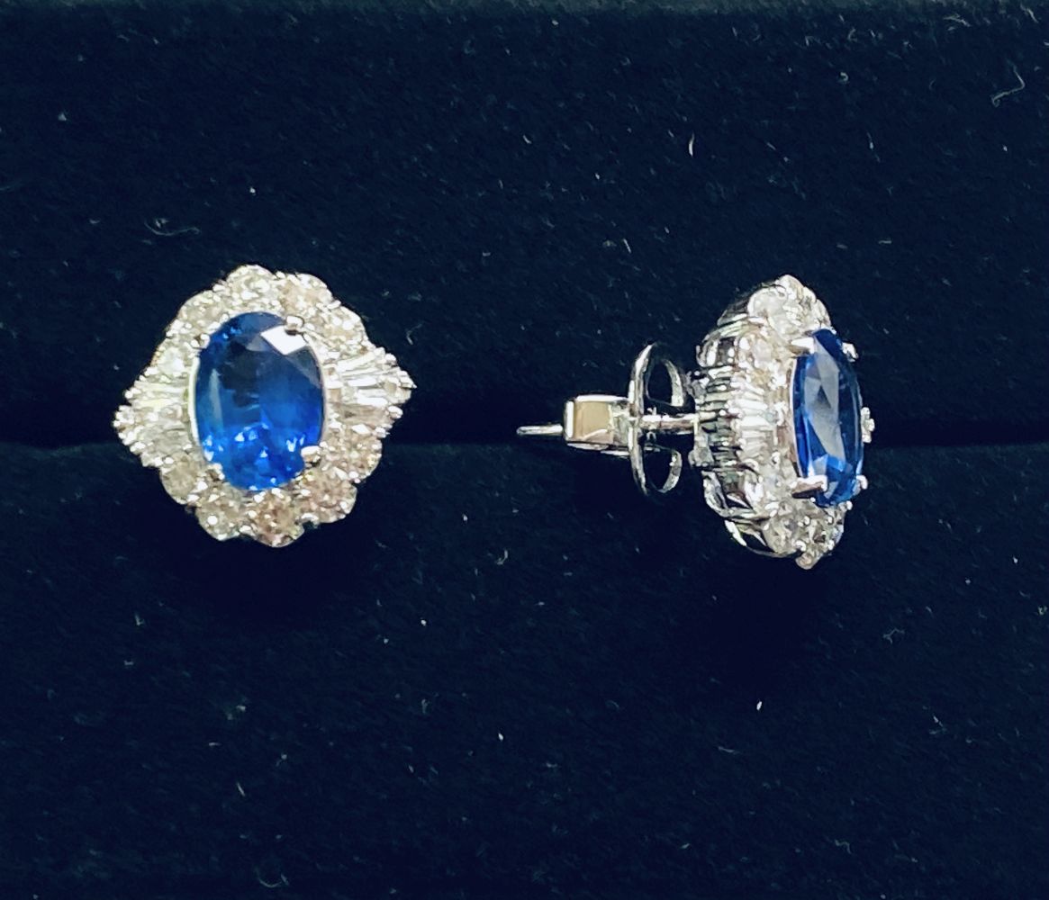 ART DECO CEYLON SAPPHIRE & DIAMOND STUD EARRINGS - Image 3 of 4