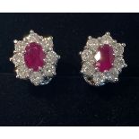 BURMESE RUBY AND DIAMOND CLUSTER STUD EARRINGS