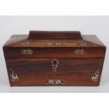 REGENCY ROSEWOOD AND MOTHER O'PEARL TEA CADDY