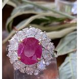 BURMESE RUBY AND DIAMOND CLUSTER RING