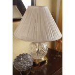 CRYSTAL CUT GLASS AND BRASS TABLE LAMP