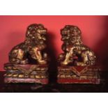 PAIR CHINESE CARVED LACQUERED AND GILDED FOO DOGS