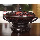 CHINESE BLACK LACQUERED AND ENAMELLED BOWL