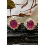 18CT WHITE GOLD BURMESE RUBY AND DIAMOND EARRINGS