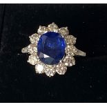 18CT WHITE GOLD CEYLON SAPPHIRE & DIAMOND RING