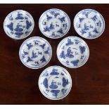 SIX 19TH-CENTURY BLUE AND WHITE SAUCER DISHES