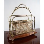 EDWARDIAN BRASS AND MAHOGANY LETTER RACK