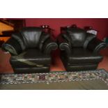 PAIR OF DESIGNER LEATHER 2-SEATER SETTEES