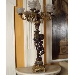 PAIR OF LARGE BRONZE & BRASS FIGURAL CANDELABRAS