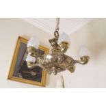 HEAVY 19TH-CENTURY BRASS 6 LIGHT CHANDELIER