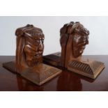 TWO PAIRS OF OAK BOOKENDS