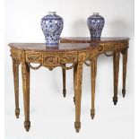 PAIR OF LOUIS XVI PERIOD GILT CONSOLE TABLES