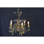 FRENCH STYLE BRONZED & COLOURED GLASS CHANDELIER