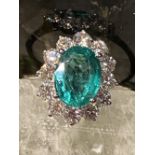 18CT WHITE GOLD COLOMBIAN EMERALD & DIAMOND RING