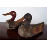 TWO CARVED WOOD DECOY DUCKS