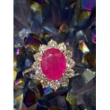 18CT WHITE GOLD BURMESE RUBY AND DIAMOND RING