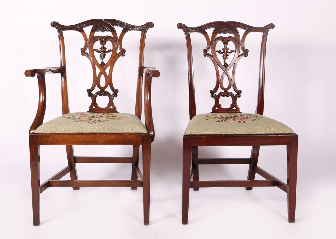 8 19TH-CENTURY CHIPPENDALE STYLE DINING CHAIRS - Image 3 of 6