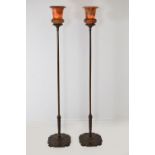 PAIR OF UNUSUAL ART DECO BRONZE STANDARD LAMPS