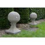 PAIR MOULDED STONE GARDEN SPHERES