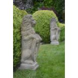 PAIR OF MOULDED STONE ARMORIAL LION