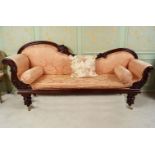 WILLIAM IV MAHOGANY & UPHOLSTERED LIBRARY SETTEE