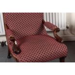 19TH-CENTURY WALNUT AND UPHOLSTERED ARMCHAIR